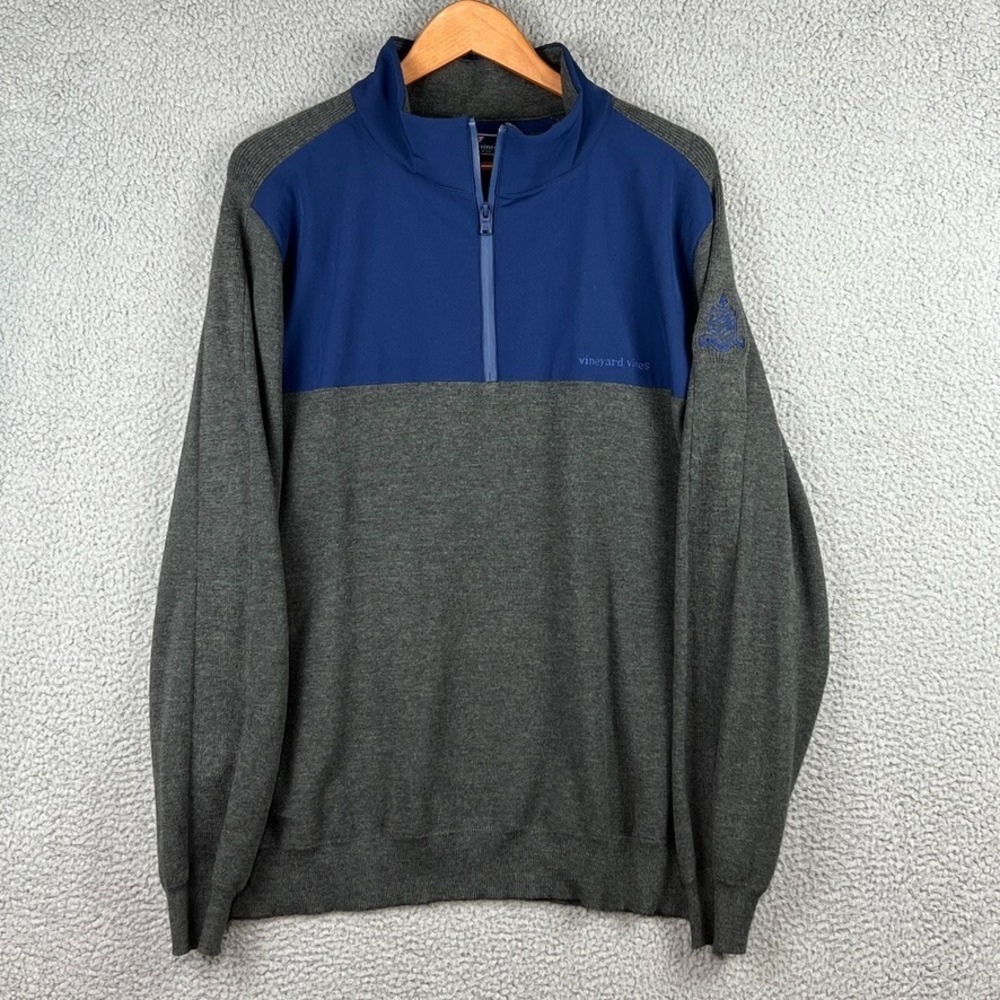 Vineyard Vines Men's Sweater Merino Wool Blend 1/4 Zip Pullover sz XL Blue Gray
